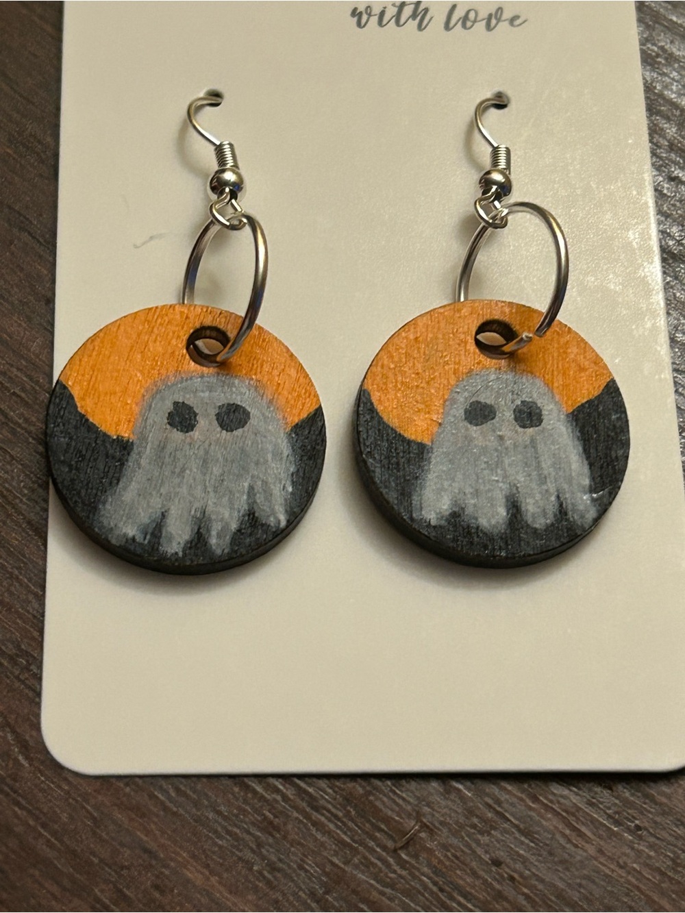 One Of A Kind Hand Crafted/ Painted Ghost Earrings Fall Vibes Halloween Jewelry - Picture 4 of 6
